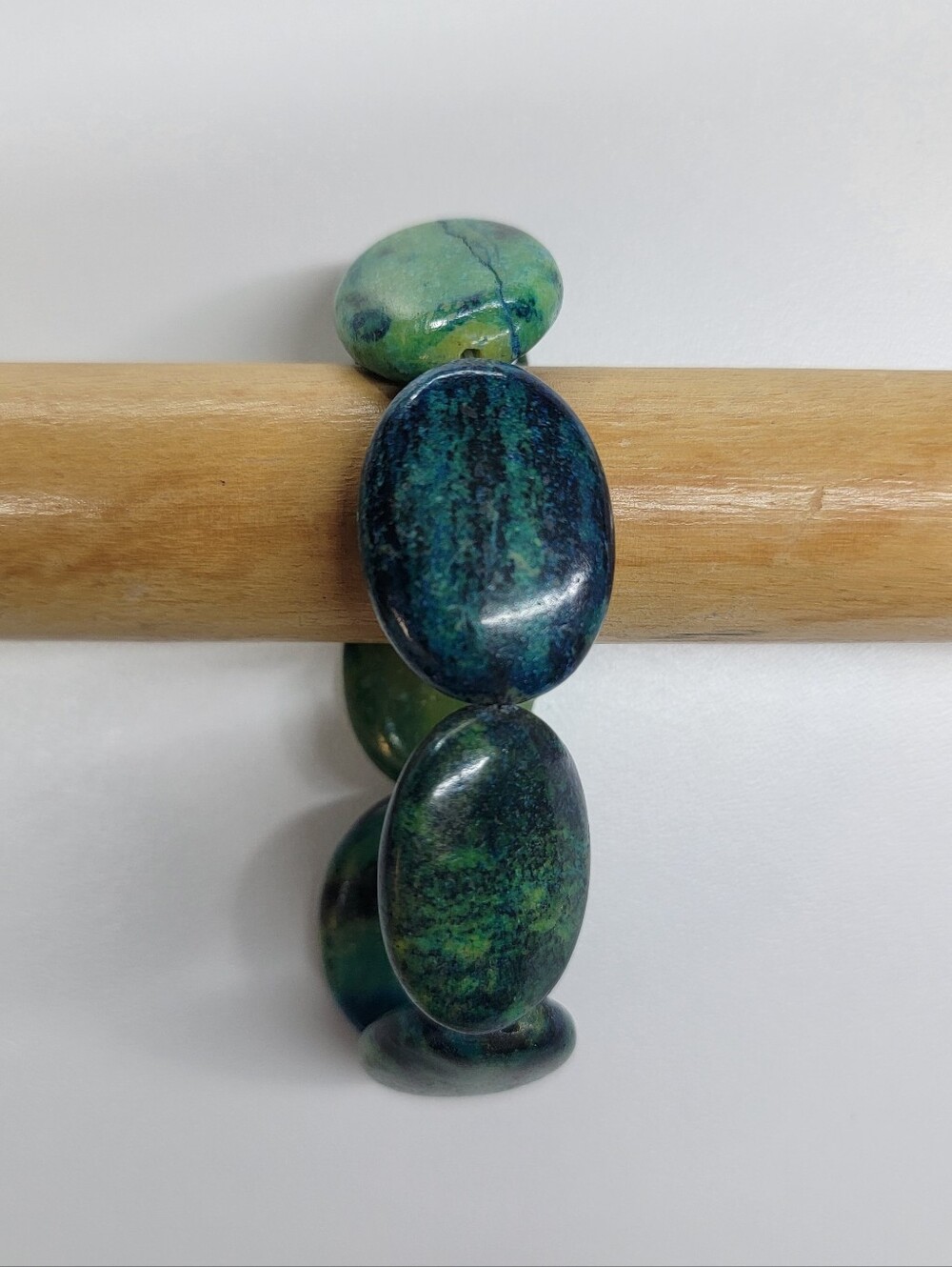 Vintage Chrysocolla Flat Oval Beaded Bracelet From Kyrgzstan